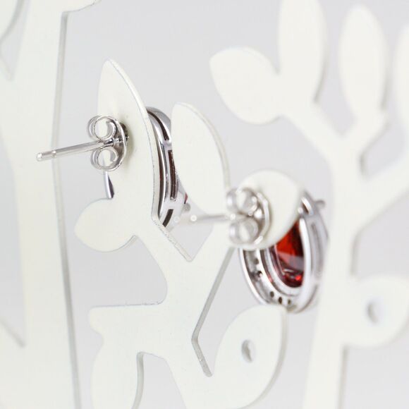 925 Sterling Silver Red CUBIC ZIRCONIA EARRINGS, Designed Silver Earrings - Picture 5 of 6